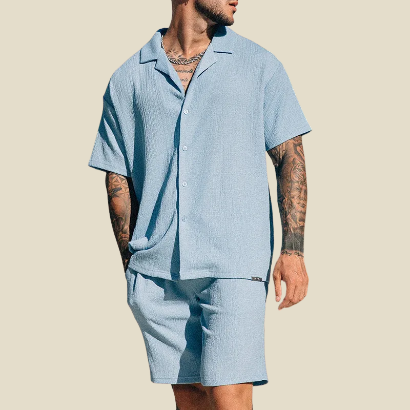Camp Collar Shirt and Elastic Waist Bottoms Set