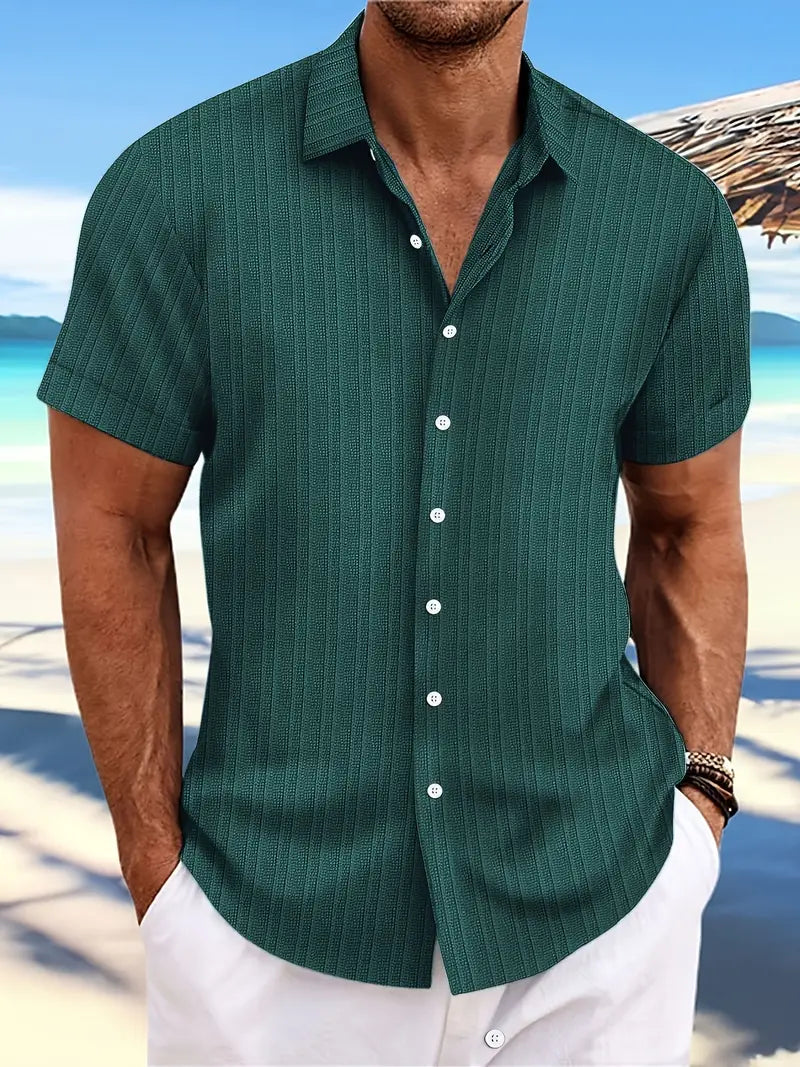 Ribbed Short Sleeve Button Shirt