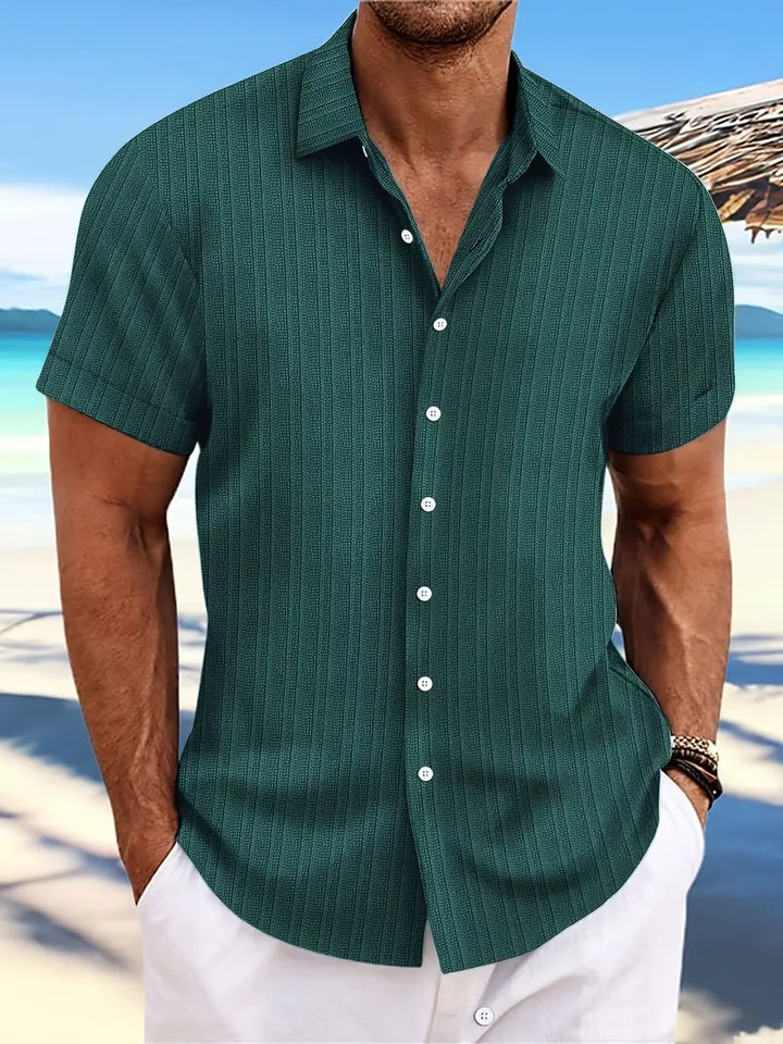 Ribbed Short Sleeve Button Shirt