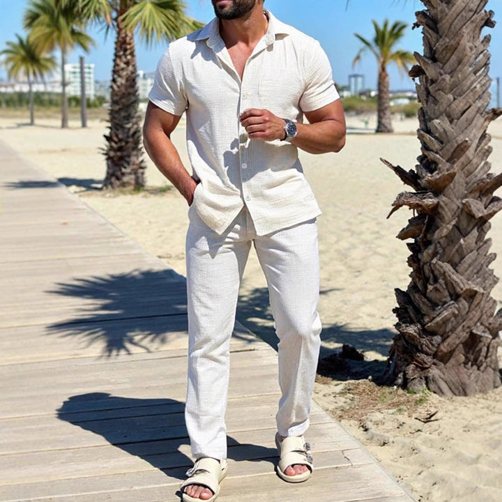 Camp Collar Shirt and Straight Leg Trousers Set