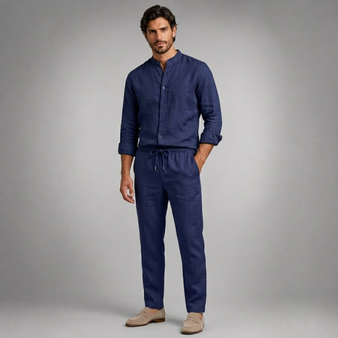 Linen-Look Shirt and Trousers Set