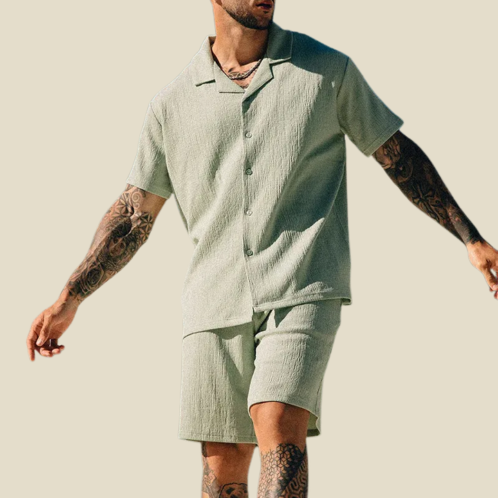 Camp Collar Shirt and Elastic Waist Bottoms Set