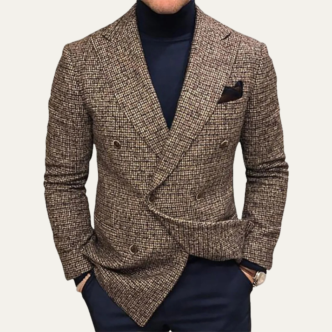 Double Breasted Houndstooth Blazer