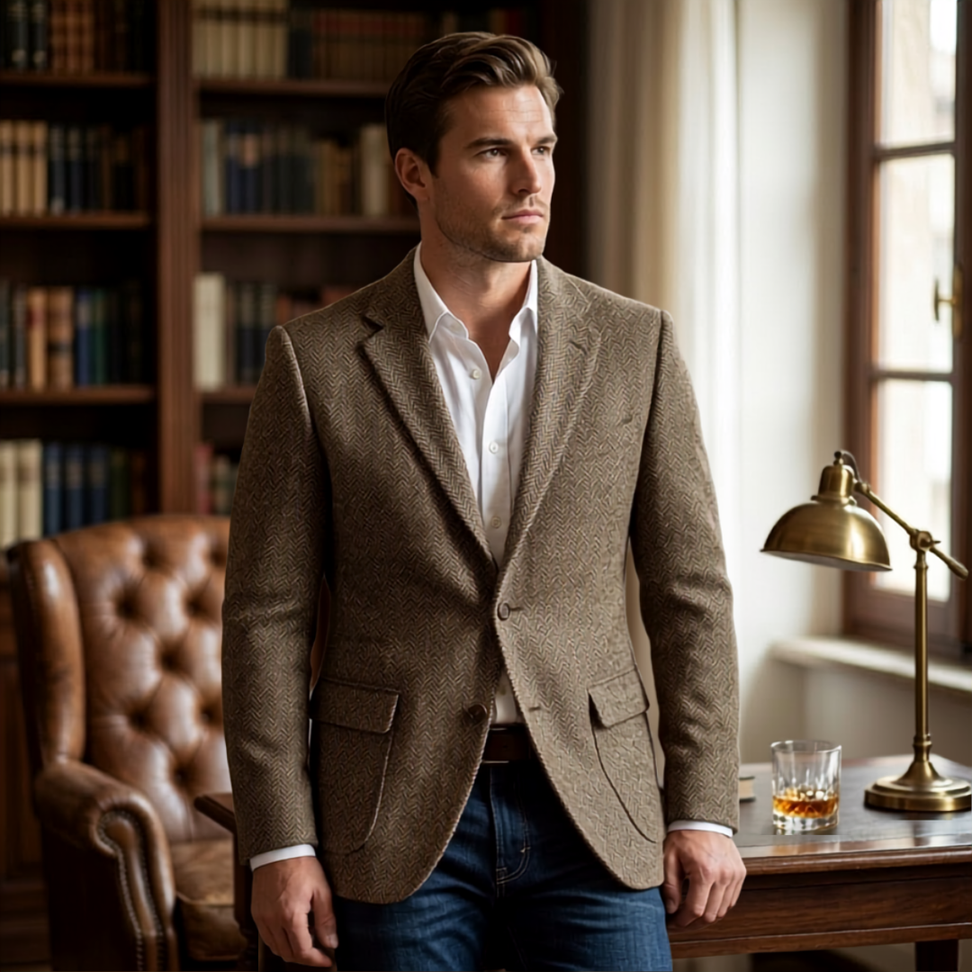 Fishbone Texture Single Breasted Blazer