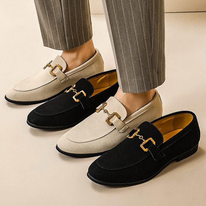 Suede-Look Loafers with Metal Detail