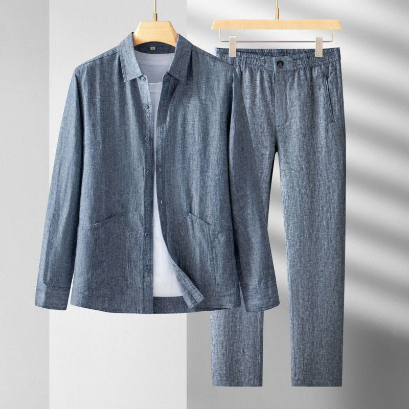 Linen-Look Long Sleeve Shirt and Trousers Set