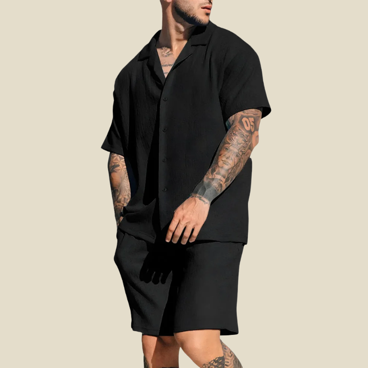 Camp Collar Shirt and Elastic Waist Bottoms Set