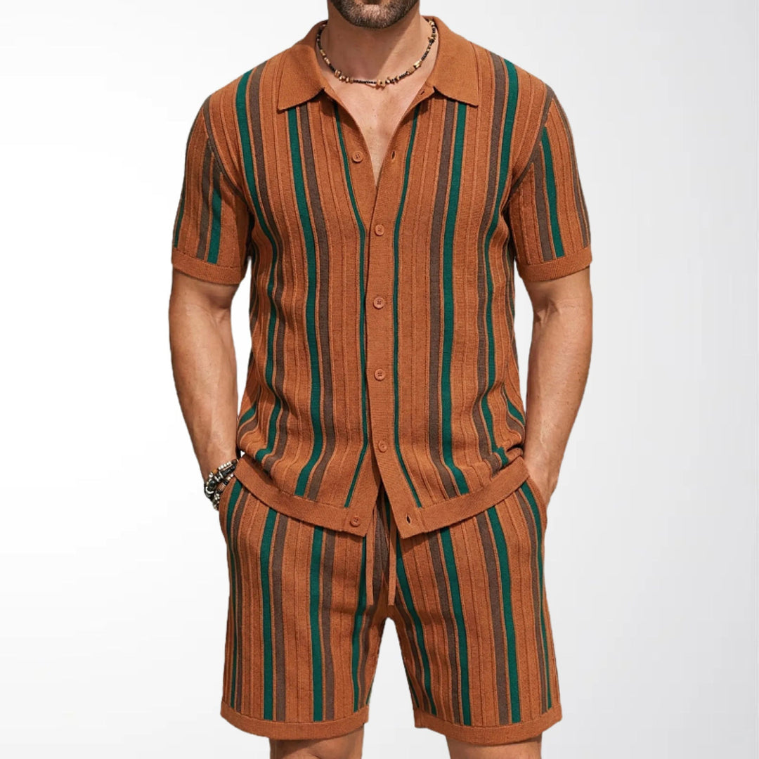 Striped Knit-Look Shirt and Coordinated Shorts Set