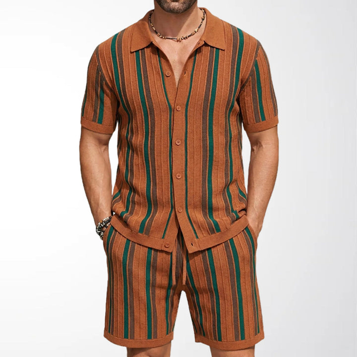 Striped Knit-Look Shirt and Coordinated Shorts Set