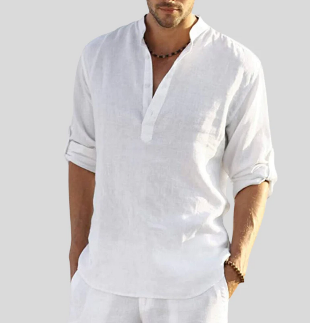 Linen-Look Folded Sleeve Shirt
