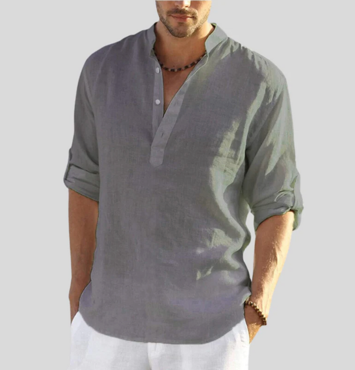 Linen-Look Folded Sleeve Shirt