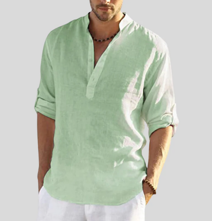 Linen-Look Folded Sleeve Shirt