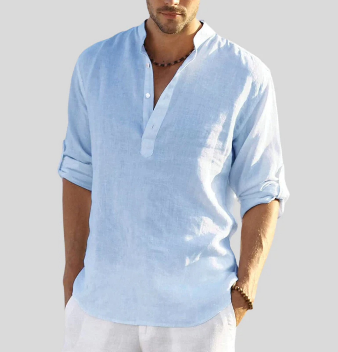 Linen-Look Folded Sleeve Shirt
