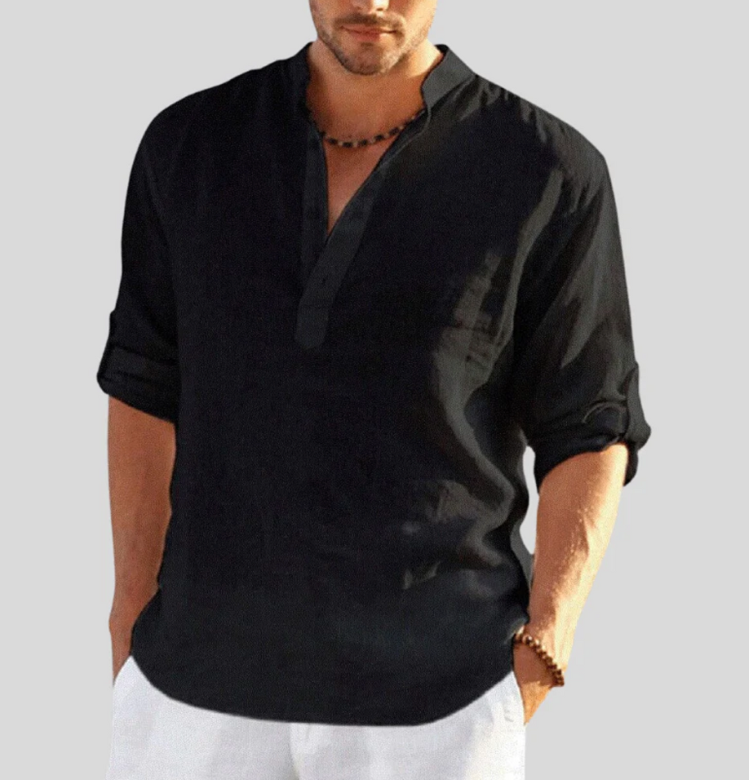 Linen-Look Folded Sleeve Shirt