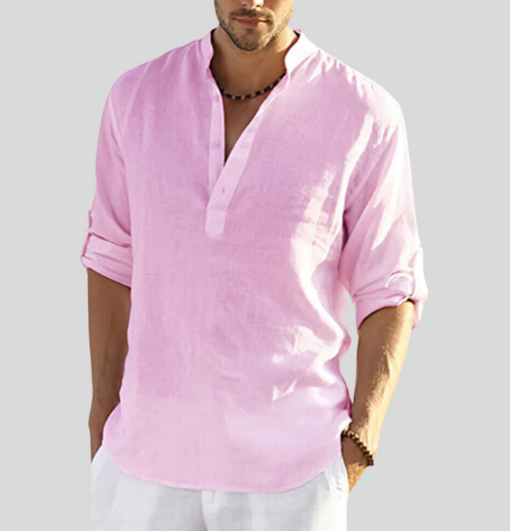 Linen-Look Folded Sleeve Shirt