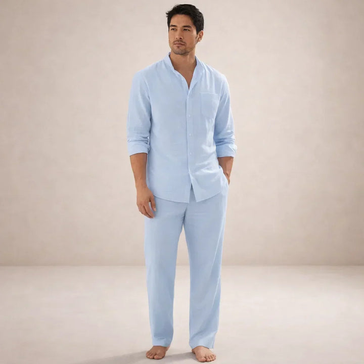 Linen-Look Button-Front Shirt and Trousers Set