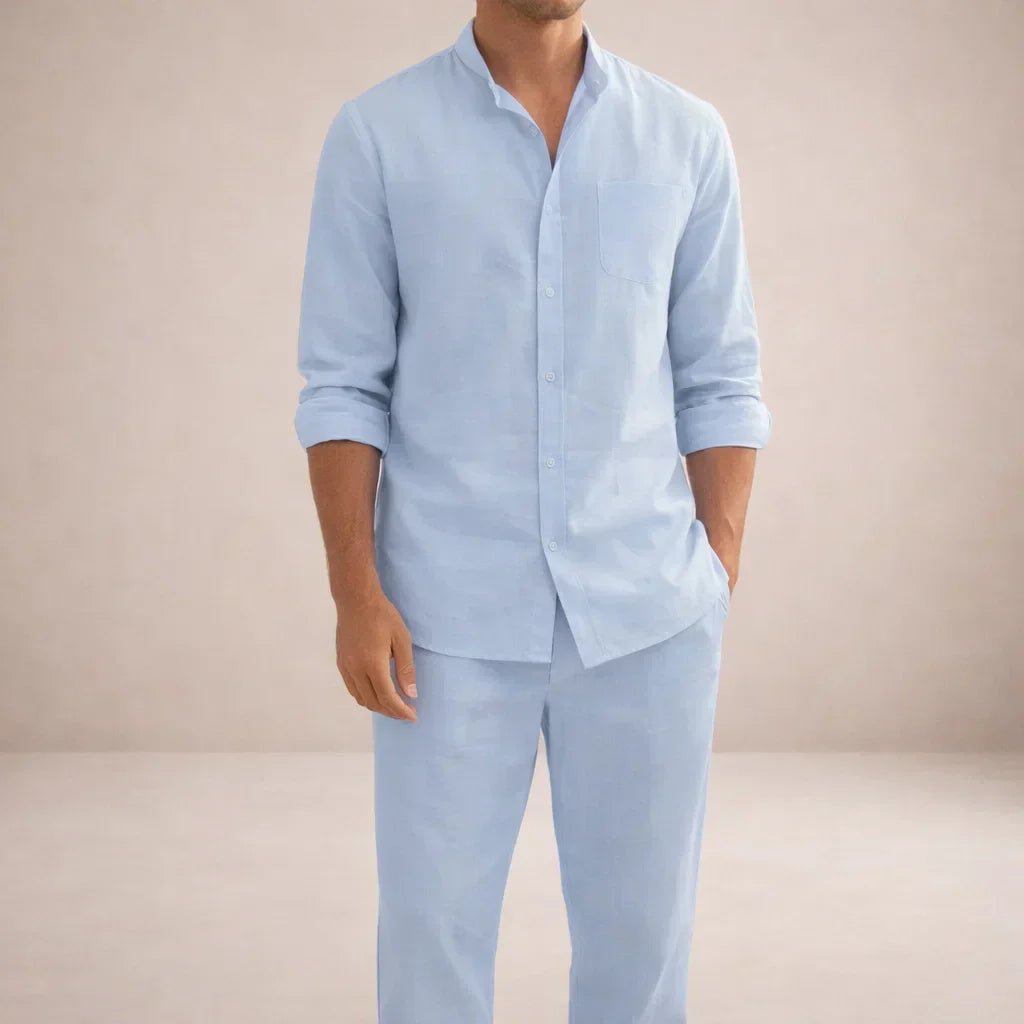Linen-Look Button-Front Shirt and Trousers Set