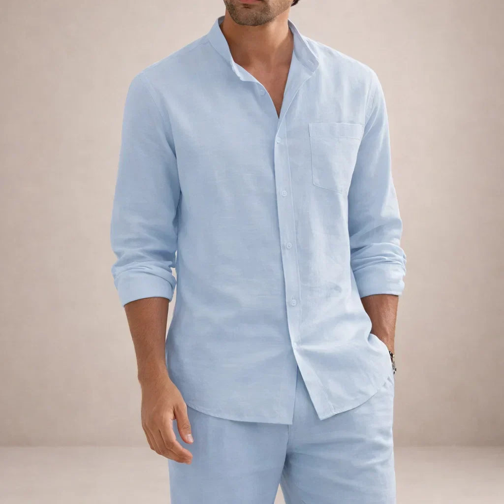 Linen-Look Button-Front Shirt and Trousers Set