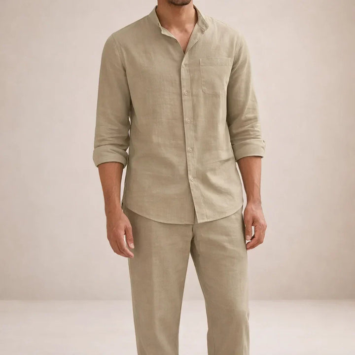 Linen-Look Button-Front Shirt and Trousers Set