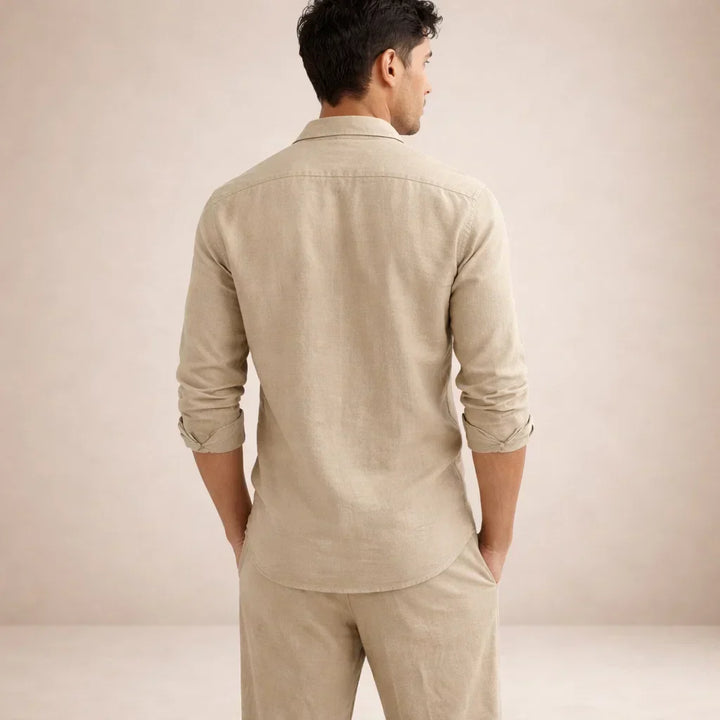 Linen-Look Button-Front Shirt and Trousers Set