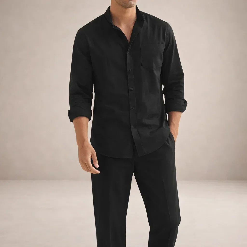 Linen-Look Button-Front Shirt and Trousers Set