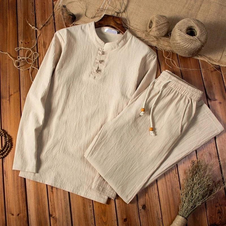 Frog Button Top and Drawstring Trousers Set