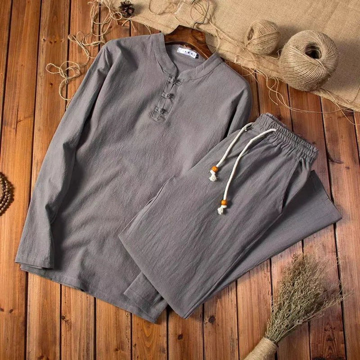 Frog Button Top and Drawstring Trousers Set