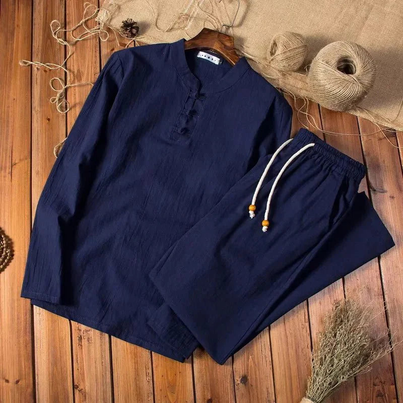 Frog Button Top and Drawstring Trousers Set