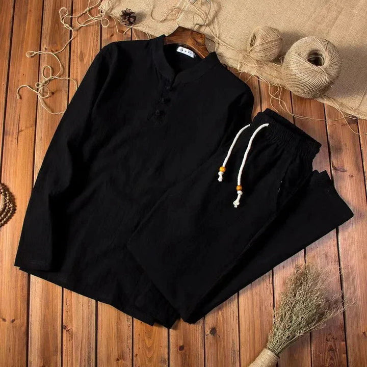 Frog Button Top and Drawstring Trousers Set