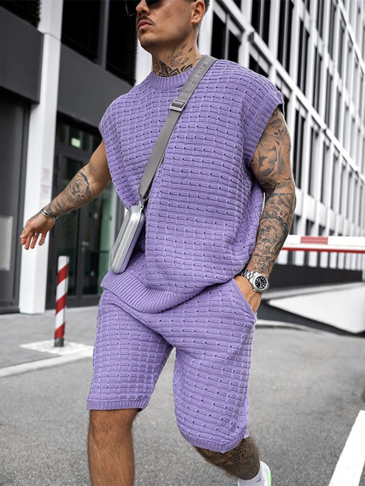 Open-Weave Sleeveless Top and Shorts Set