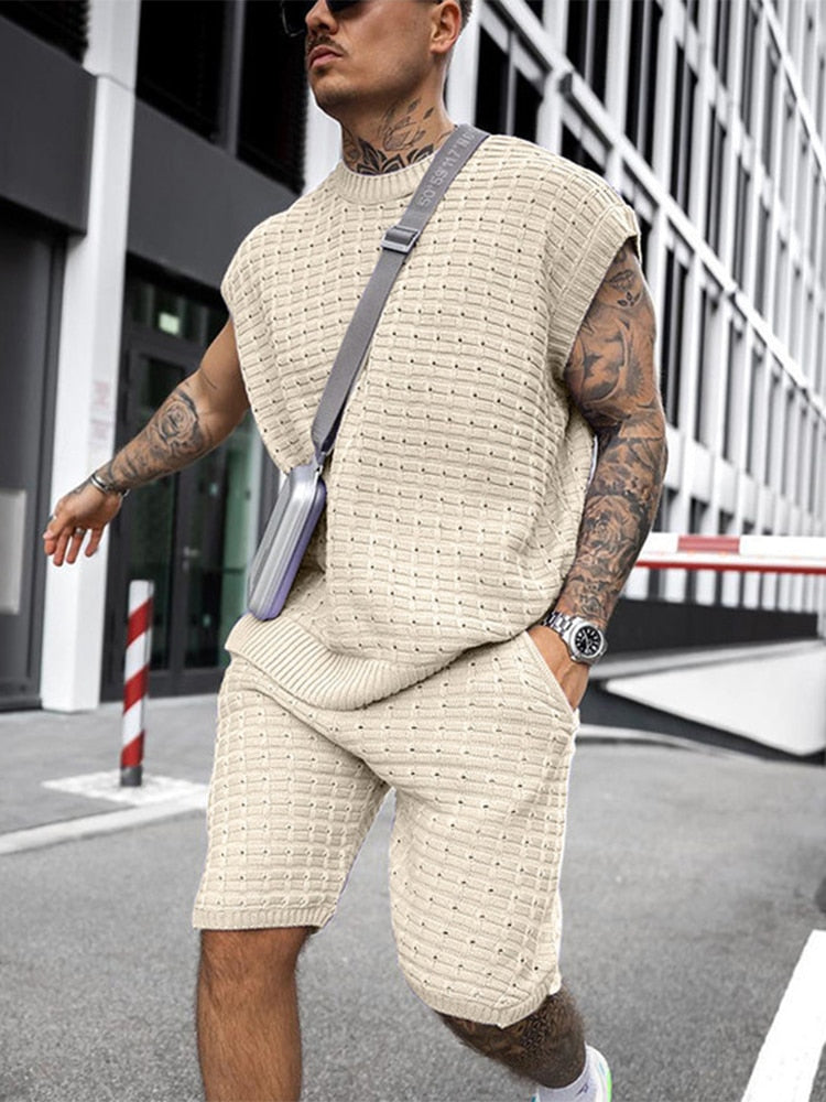 Open-Weave Sleeveless Top and Shorts Set