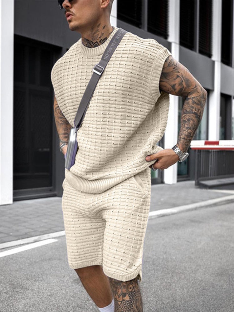 Open-Weave Sleeveless Top and Shorts Set