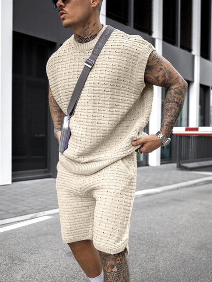 Open-Weave Sleeveless Top and Shorts Set
