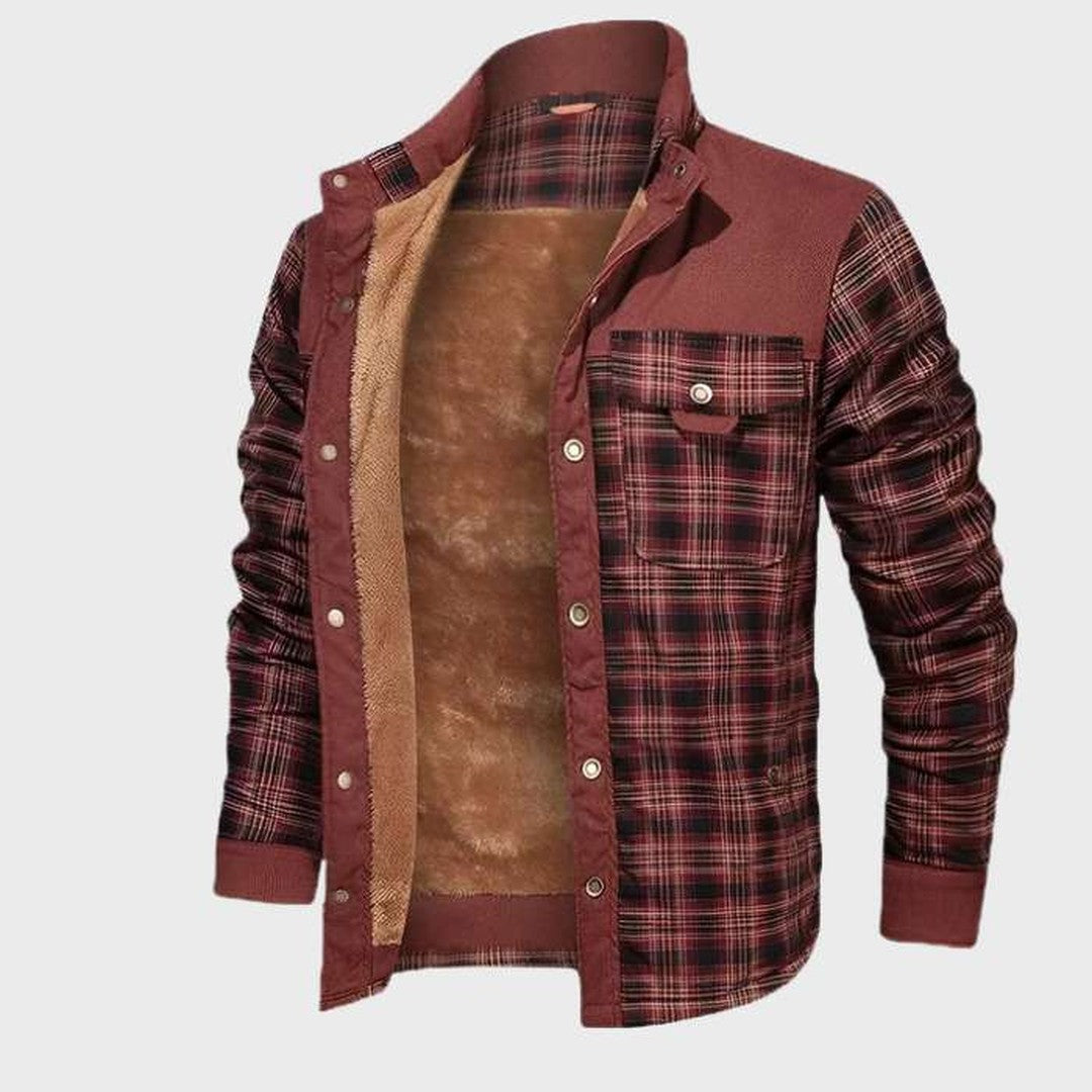 Warm geruit flanellen jack met fleece voering en hoge halslijn