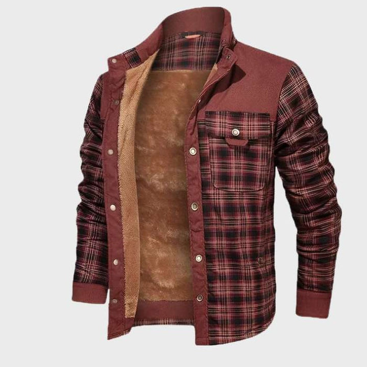 Warm geruit flanellen jack met fleece voering en hoge halslijn