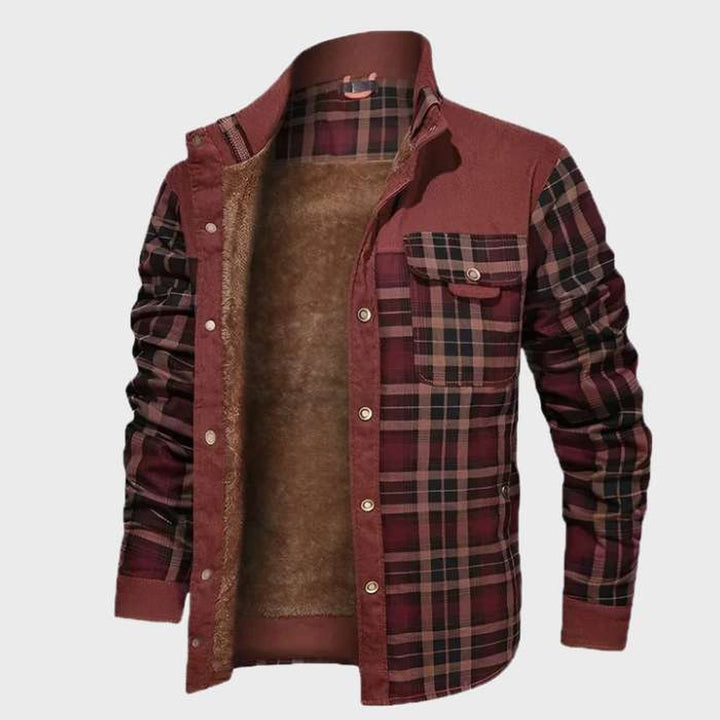 Warm geruit flanellen jack met fleece voering en hoge halslijn