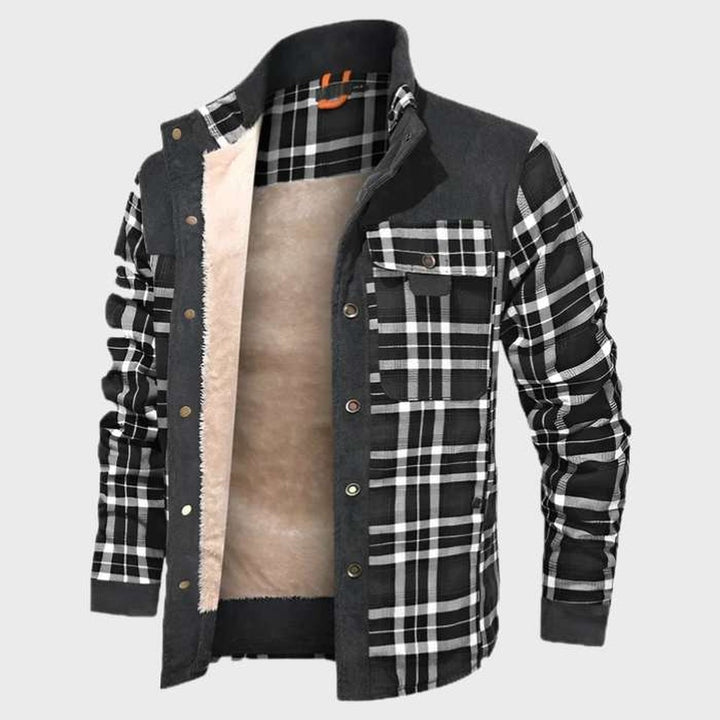 Warm geruit flanellen jack met fleece voering en hoge halslijn