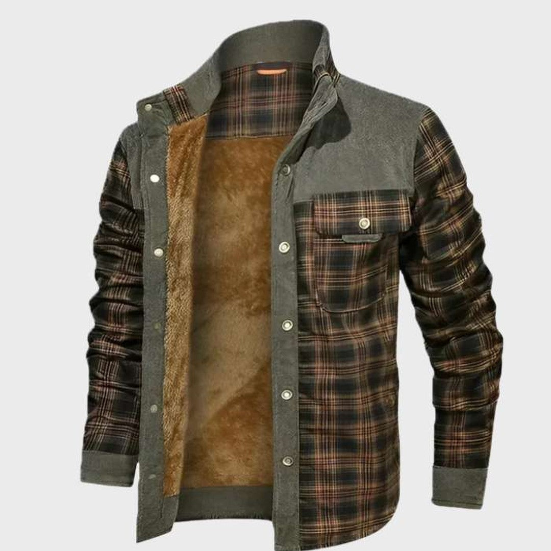 Warm geruit flanellen jack met fleece voering en hoge halslijn
