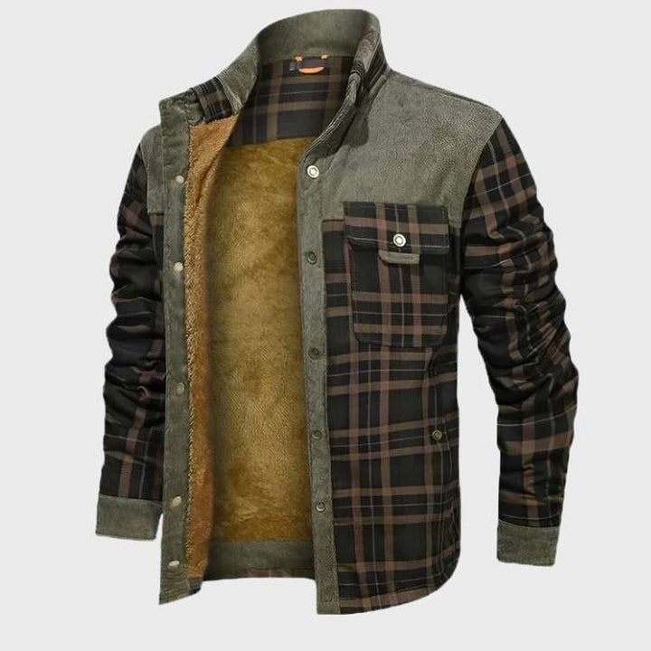 Warm geruit flanellen jack met fleece voering en hoge halslijn