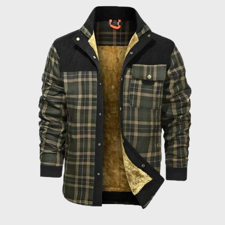 Warm geruit flanellen jack met fleece voering en hoge halslijn