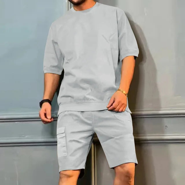 Short Sleeve Sweatshirt and Cargo Shorts Set