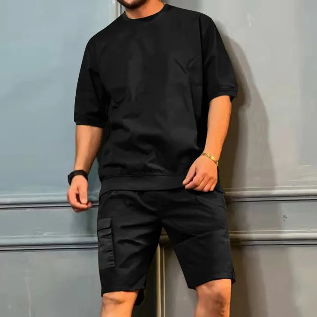 Short Sleeve Sweatshirt and Cargo Shorts Set