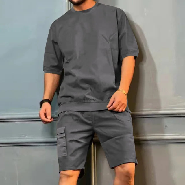 Short Sleeve Sweatshirt and Cargo Shorts Set