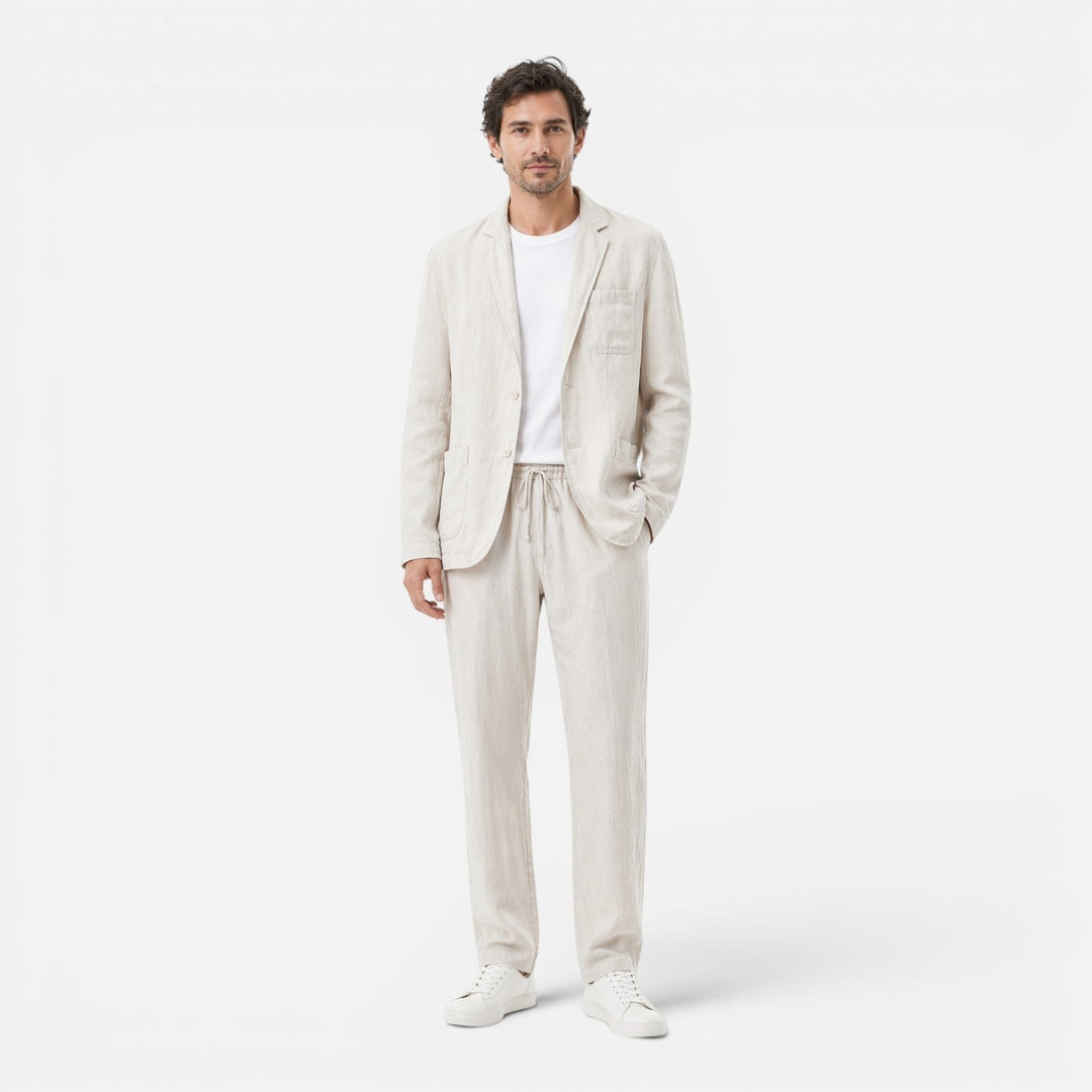 Linen-Look Blazer and Elastic Waist Trousers Set