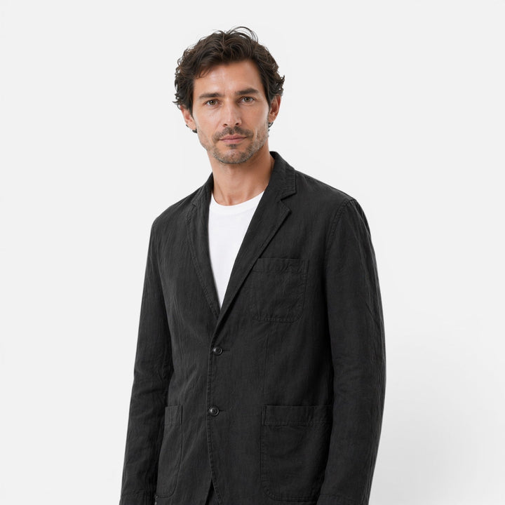 Linen-Look Blazer and Elastic Waist Trousers Set