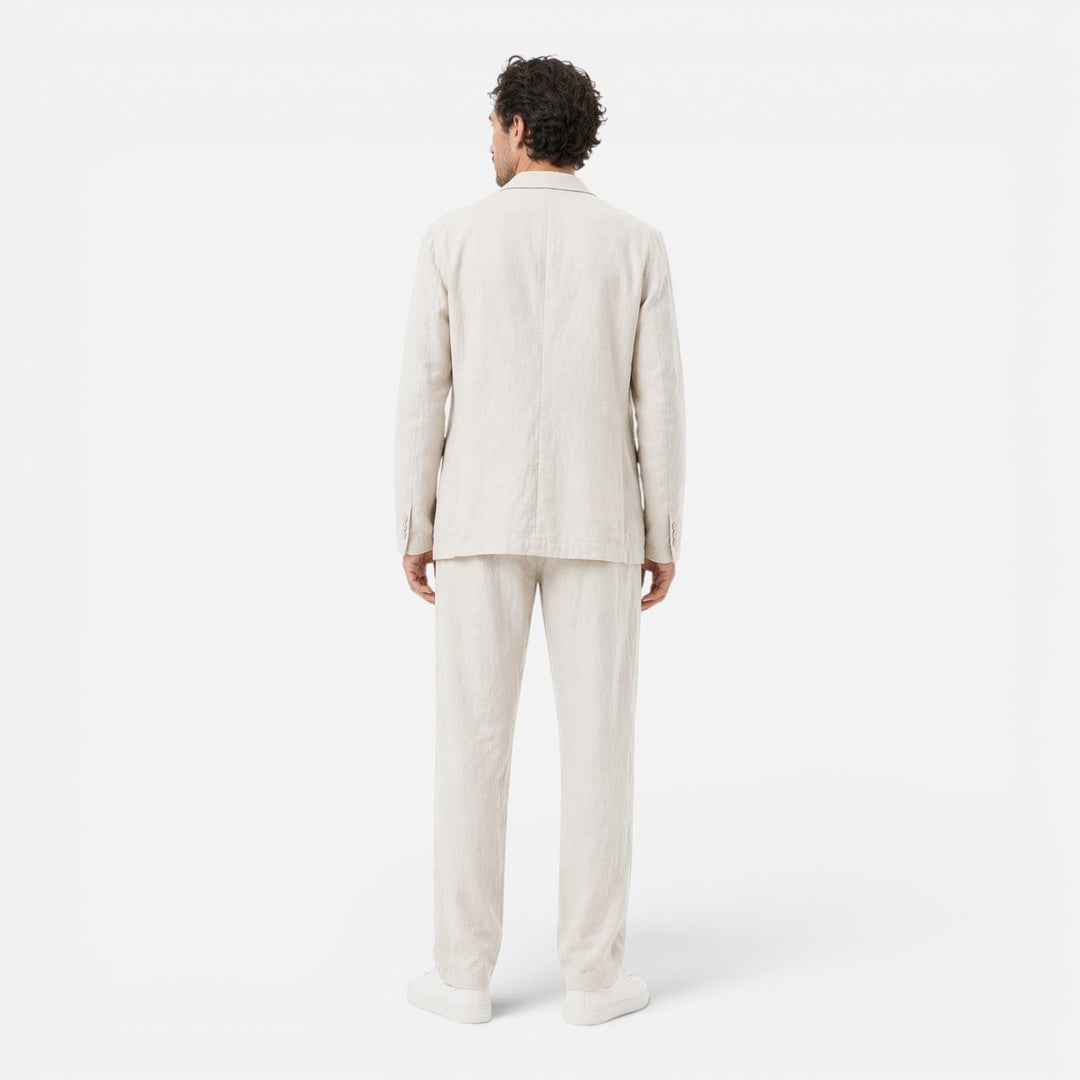 Linen-Look Blazer and Elastic Waist Trousers Set