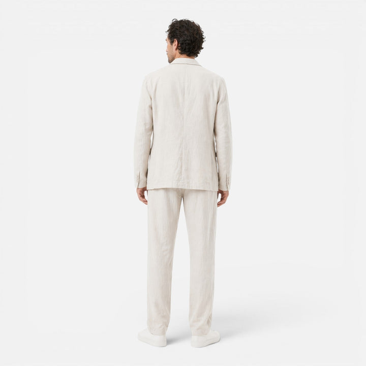 Linen-Look Blazer and Elastic Waist Trousers Set