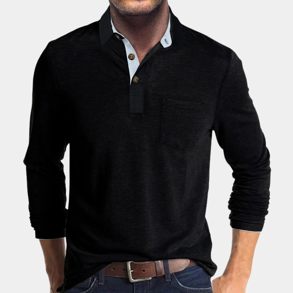Quarter Button Pocket Polo Shirt