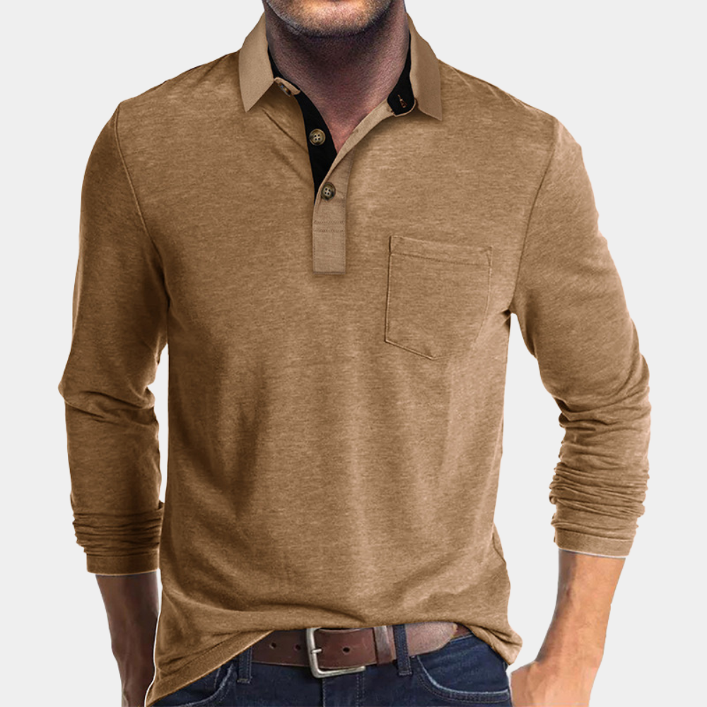 Quarter Button Pocket Polo Shirt