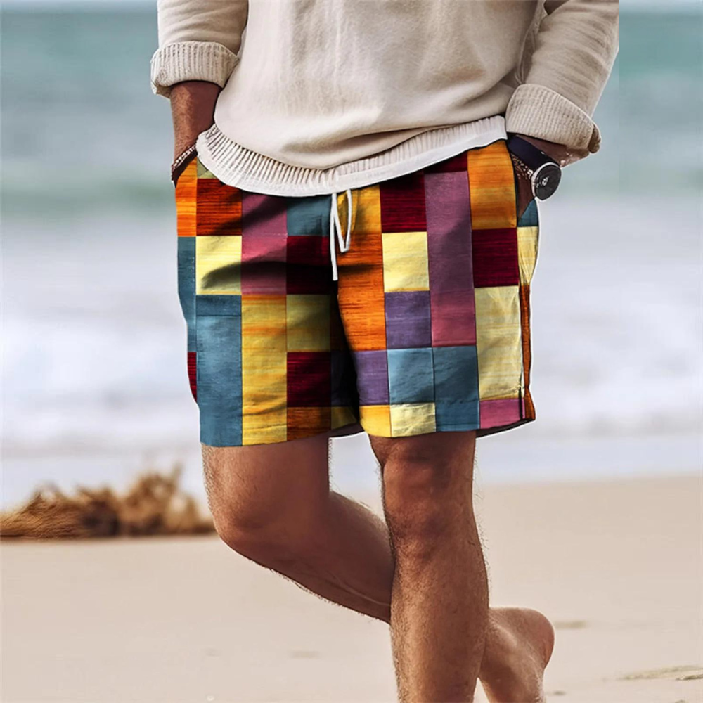 Multicolor Checkered Drawstring Shorts